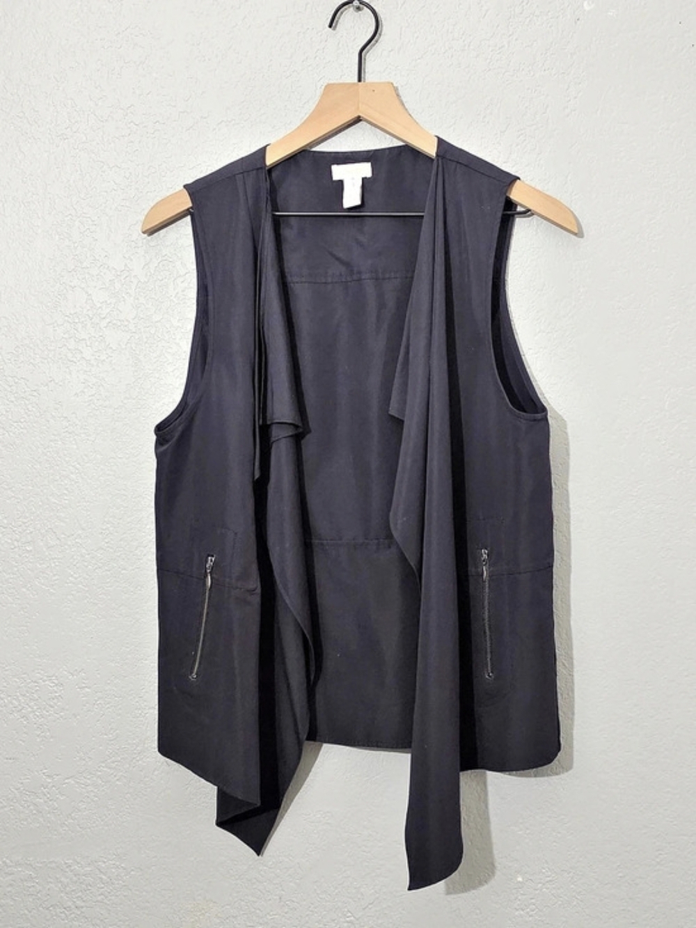 Chico's Asymmetrical Zip Pocket Waterfall Vest in Black Size 1